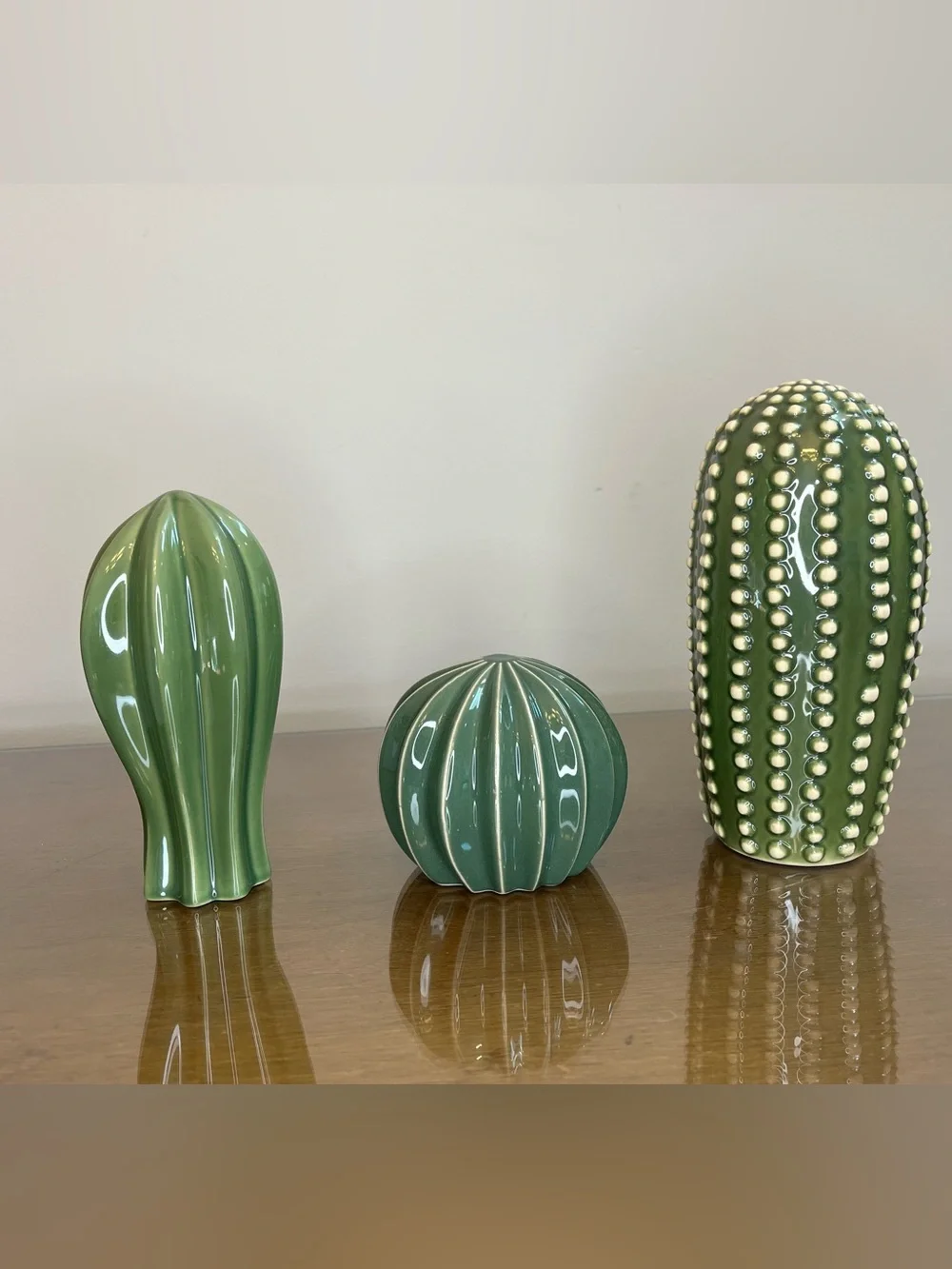 Ikea SJÄLSLIGT Ceramic Green Cactus Succulent Figures Shelf Plants Set Of 3 NIB